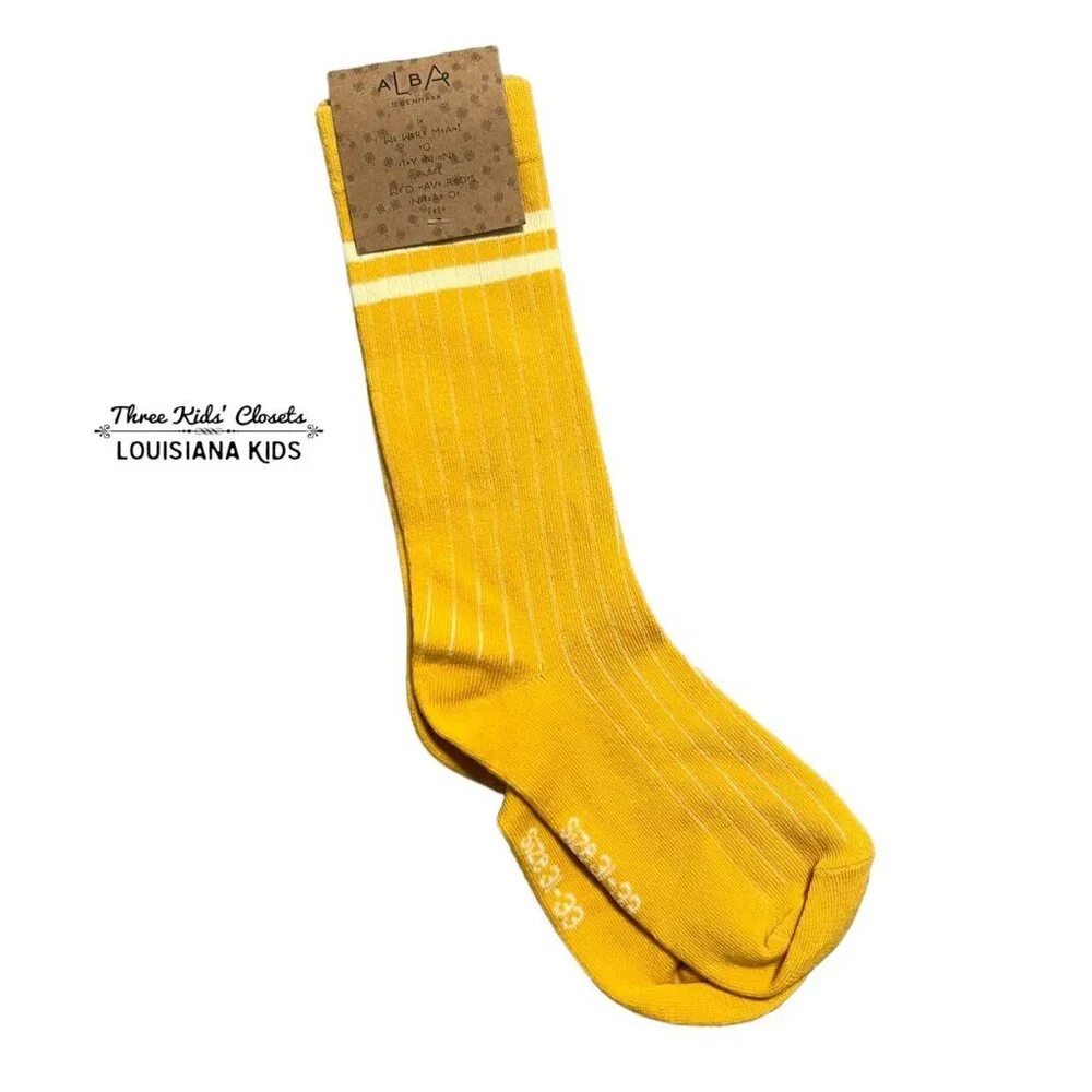 NEW Alba Of Denmark Sz 31-33 (13-2 US Shoe Size) Old Gold Stripe Knee Socks -